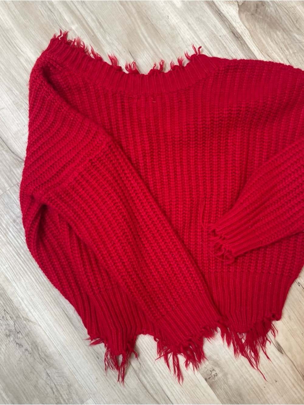Main Strip Red Distressed V-Neck Sweater - Picture 3 of 4